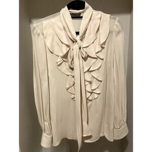 Alexander Mcqueen Ruffled Silk Georgette tie-neck blouse sz 38 $1375